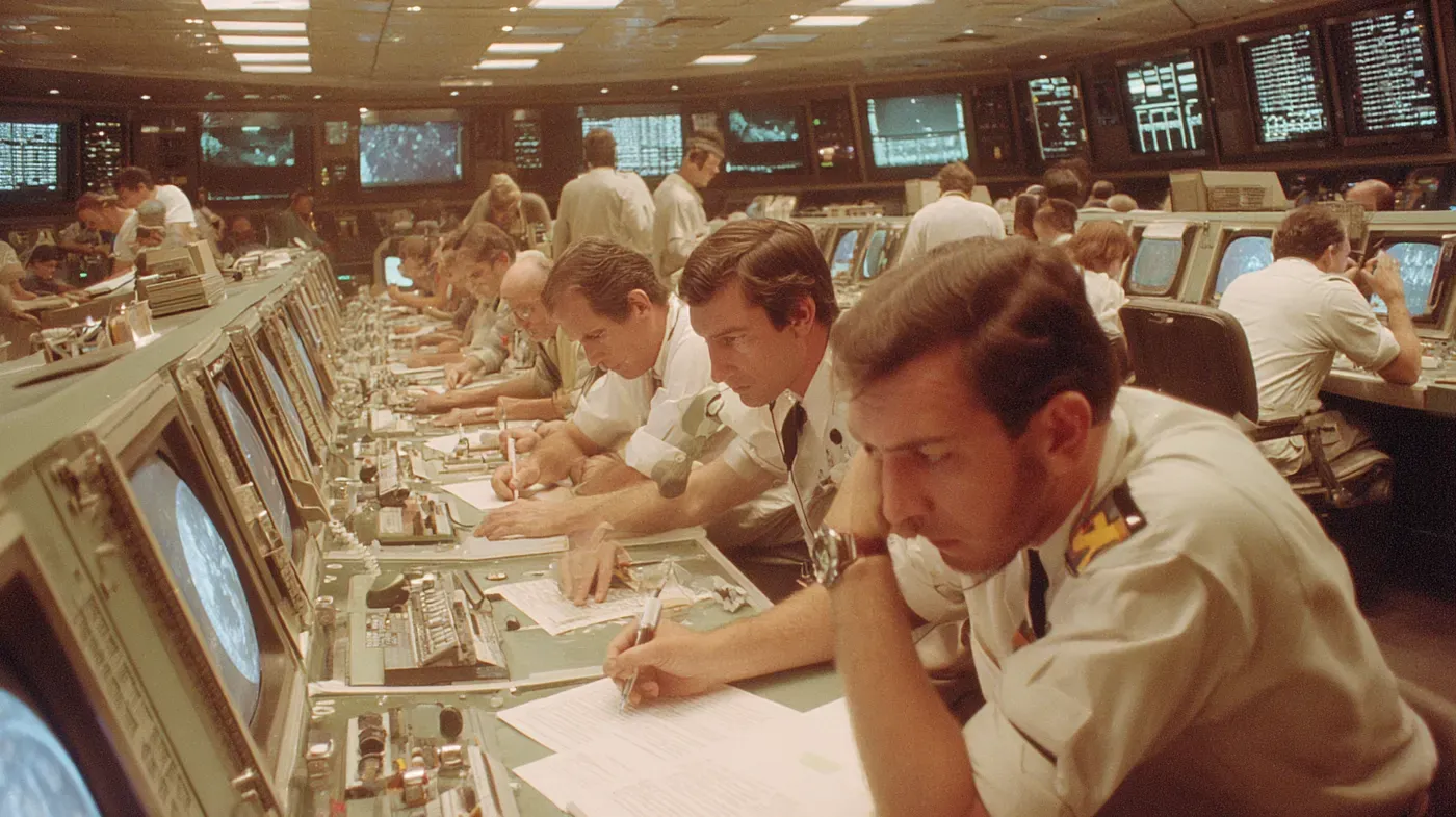 NASA mission control and checklist-driven procedures during the space program